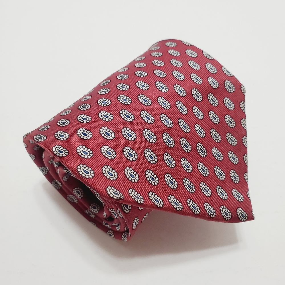 Angelo Bosani Necktie Red Geometric Pattern Men's Silk Neck Tie 58x3.75"